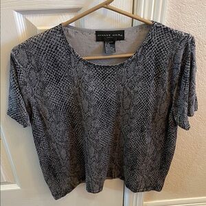 August Silk Black Animal Print Silk Short Sleeve Top XL